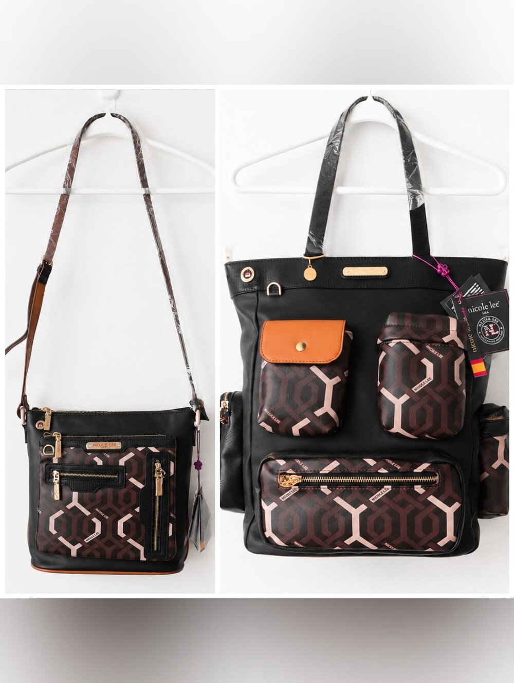 Nicole Lee - Brand New - Black & Brown Patterned Purse and Tote Bundle